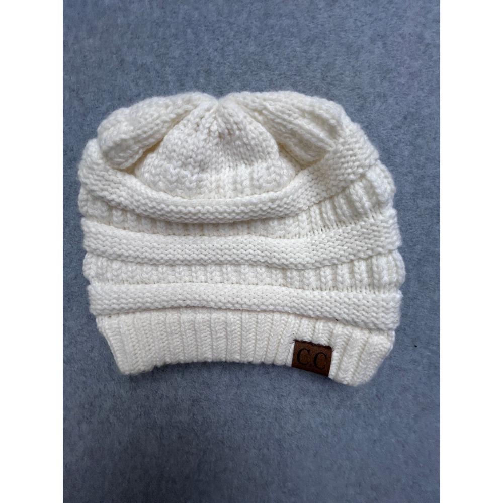 C.C Beanie Cream White Cable Knit Slouchy Winter Hat One Size